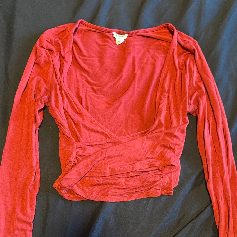Garage Deep Red Long Sleeve Wrap Top